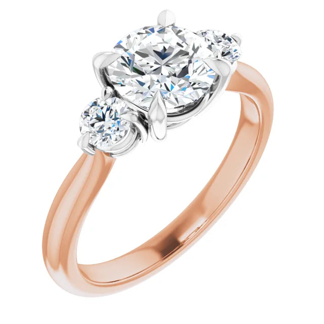 Round Brilliant White & Rose Gold Tri Stone Moissanite Engagement Ring