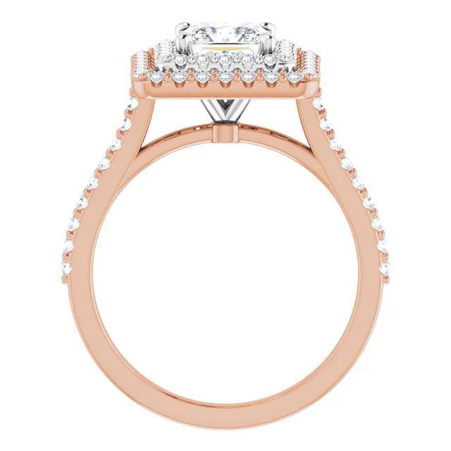 Princess Double Halo White & Rose Gold Moissanite Engagement Ring