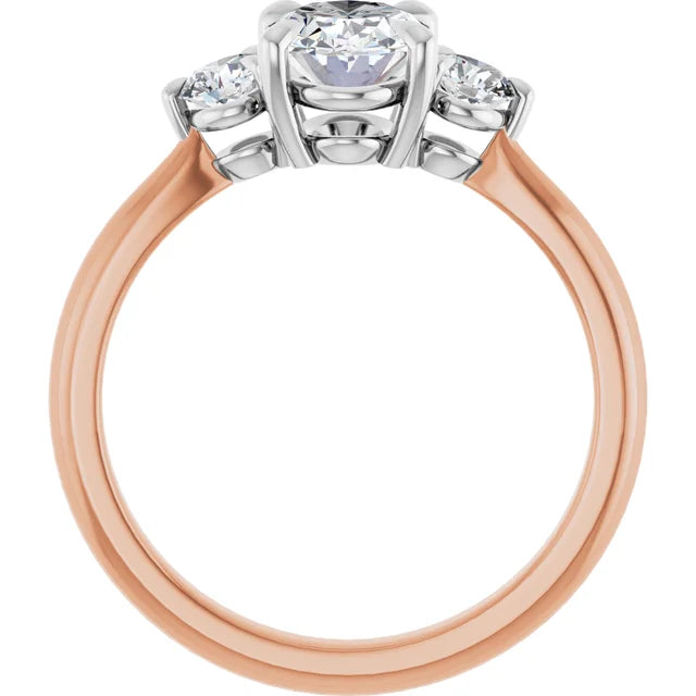 Oval White & Rose Gold Tri Stone Moissanite Engagement Ring