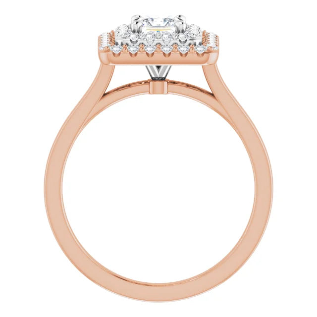 Princess White & Rose Gold Double Halo Solitaire Moissanite Engagement Ring