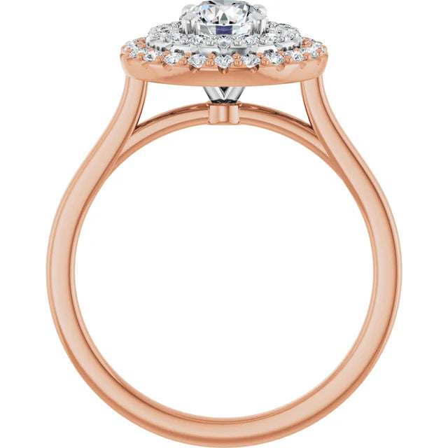 Round Brilliant White & Rose Gold Double Halo Solitaire Moissanite Engagement Ring