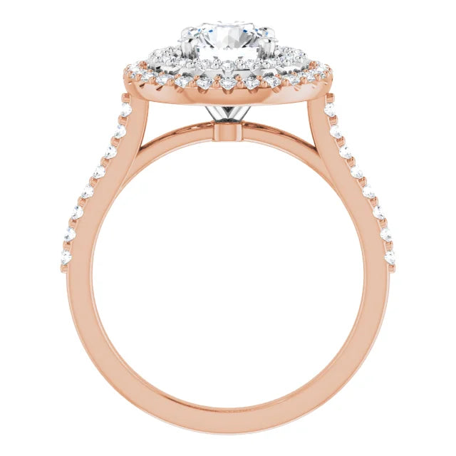 Round Brilliant Double Halo White & Rose Gold Moissanite Engagement Ring