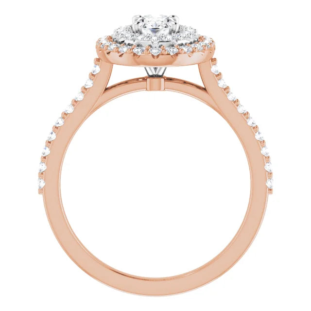 Oval Double Halo White & Rose Gold Lab Diamond Engagement Ring