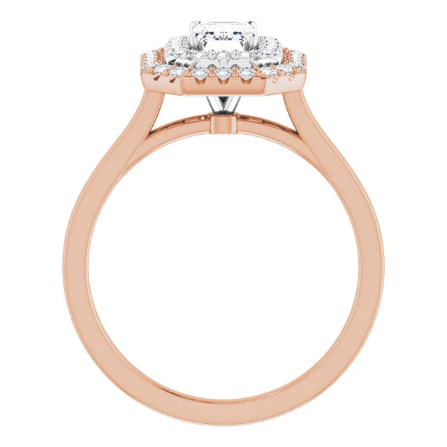 Emerald White & Rose Gold Double Halo Solitaire Moissanite Engagement Ring