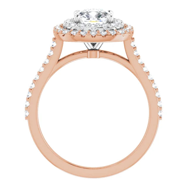 Cushion Double Halo White & Rose Gold Moissanite Engagement Ring