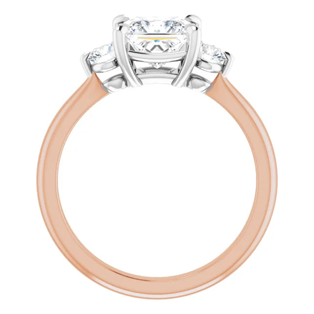 Princess White & Rose Gold Tri Stone Moissanite Engagement Ring