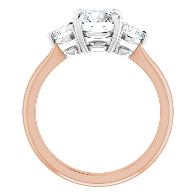 Round Brilliant White & Rose Gold Tri Stone Moissanite Engagement Ring