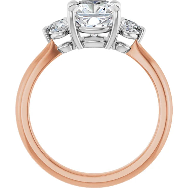 Cushion White & Rose Gold Tri Stone Moissanite Engagement Ring