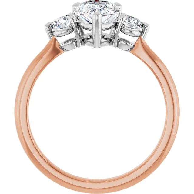 Pear White & Rose Gold Tri Stone Moissanite Engagement Ring