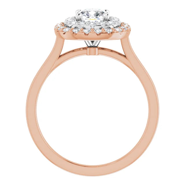 Cushion White & Rose Gold Double Halo Solitaire Moissanite Engagement Ring