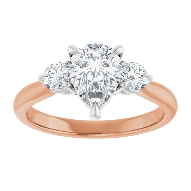 Pear White & Rose Gold Tri Stone Moissanite Engagement Ring