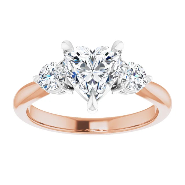 Heart White & Rose Gold Tri Stone Moissanite Engagement Ring