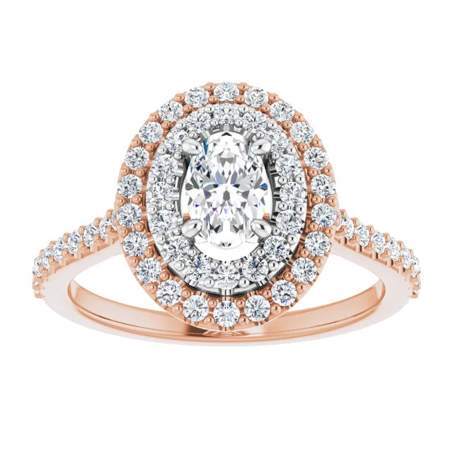 Oval Double Halo White & Rose Gold Lab Diamond Engagement Ring