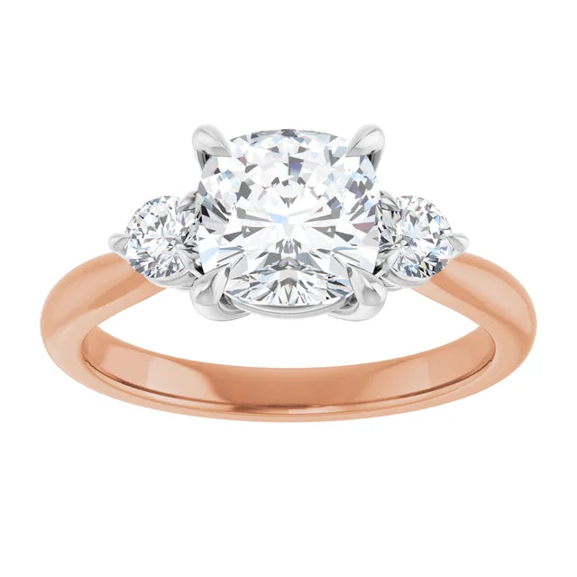 Cushion White & Rose Gold Tri Stone Moissanite Engagement Ring