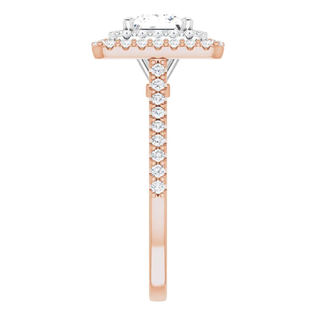 Princess Double Halo White & Rose Gold Moissanite Engagement Ring