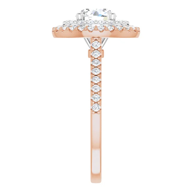 Round Brilliant Double Halo White & Rose Gold Moissanite Engagement Ring