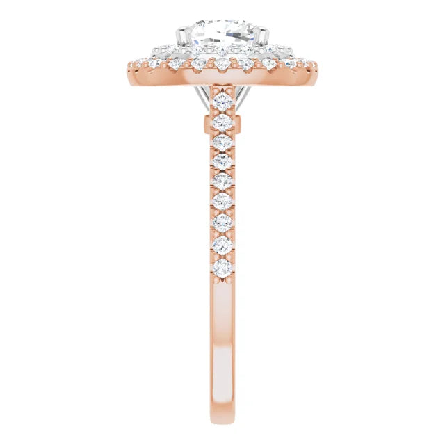 Cushion Double Halo White & Rose Gold Moissanite Engagement Ring