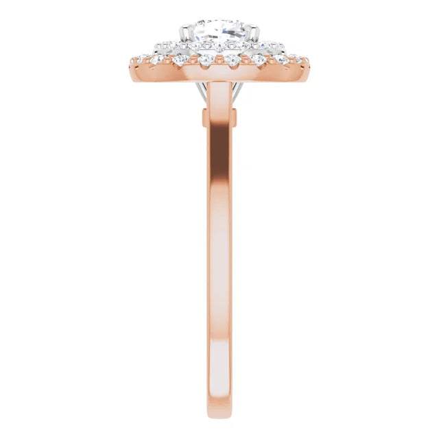 Cushion White & Rose Gold Double Halo Solitaire Moissanite Engagement Ring