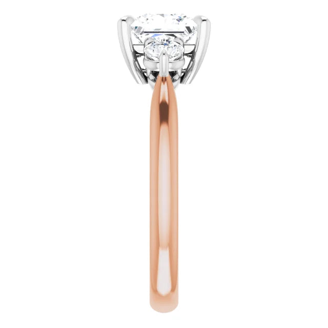 Princess White & Rose Gold Tri Stone Moissanite Engagement Ring