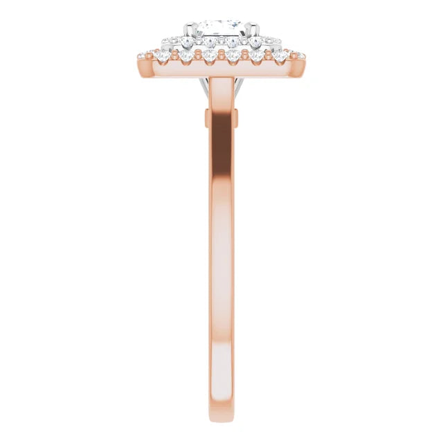 Princess White & Rose Gold Double Halo Solitaire Moissanite Engagement Ring