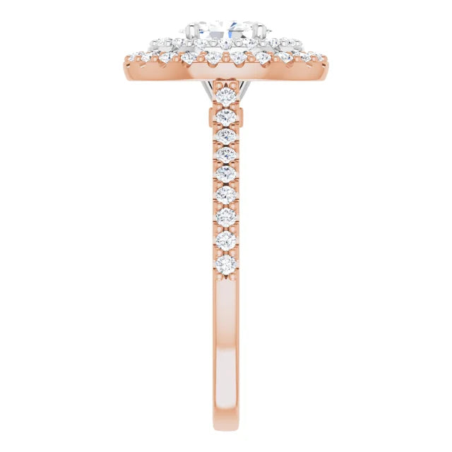 Oval Double Halo White & Rose Gold Lab Diamond Engagement Ring