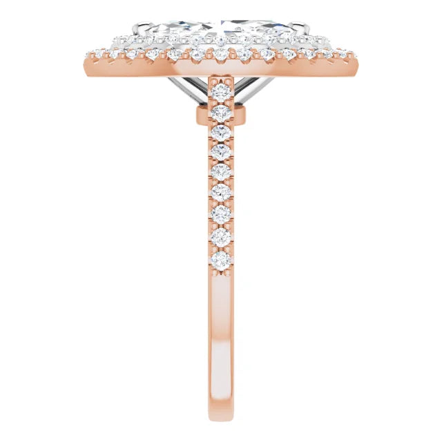 Marquise Double Halo White & Rose Gold Moissanite Engagement Ring