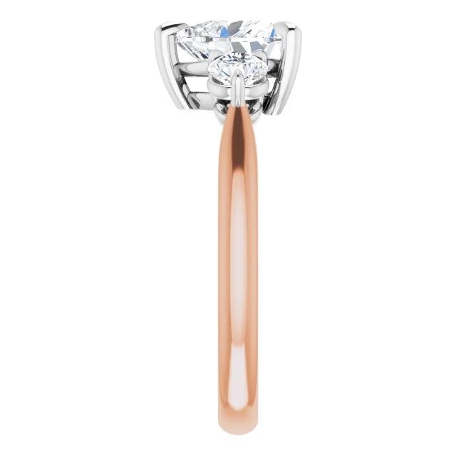 Heart White & Rose Gold Tri Stone Moissanite Engagement Ring