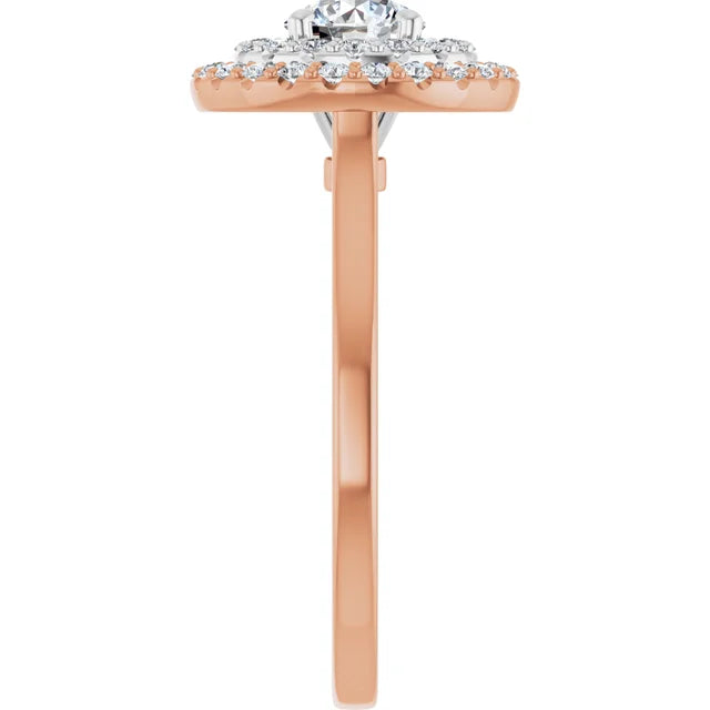 Round Brilliant White & Rose Gold Double Halo Solitaire Moissanite Engagement Ring
