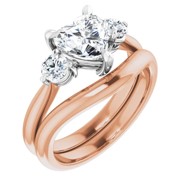Heart White & Rose Gold Tri Stone Moissanite Engagement Ring