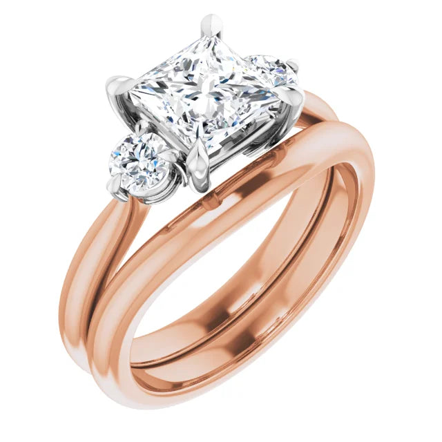 Princess White & Rose Gold Tri Stone Moissanite Engagement Ring