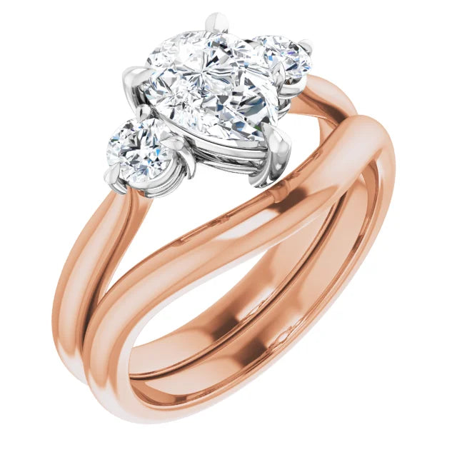 Pear White & Rose Gold Tri Stone Moissanite Engagement Ring