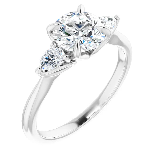 Round Brilliant White Gold Tri Stone Moissanite Engagement Ring