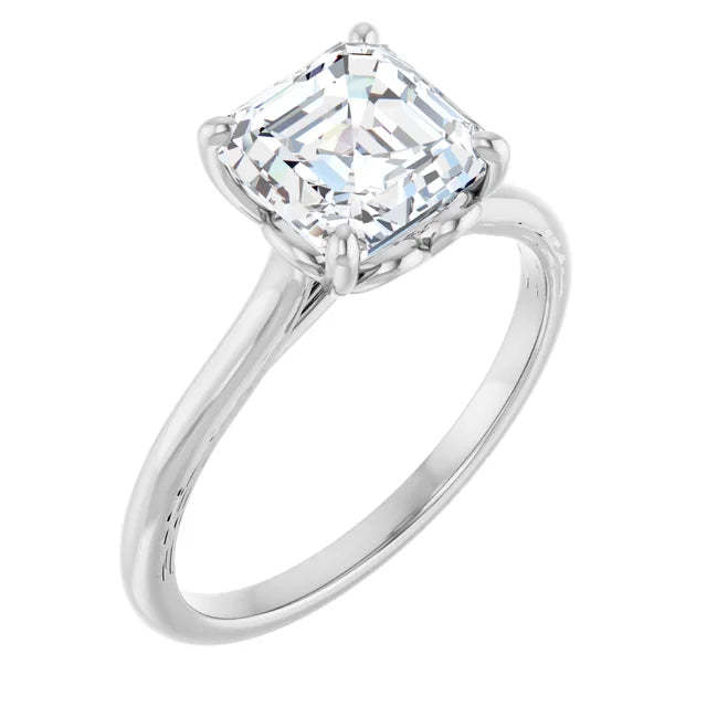 Four Claw Asscher Solitaire Engagement Ring