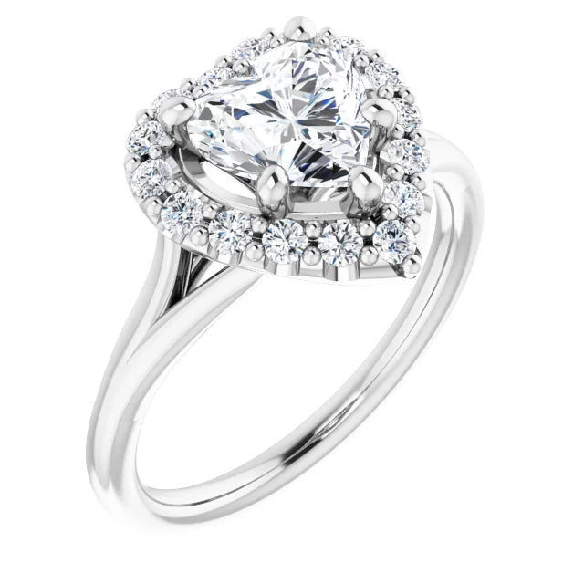 Heart White Gold Halo Solitaire Split Band Moissanite Engagement
