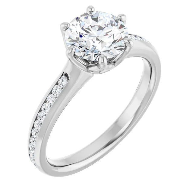 Round Brilliant Six Claw Channel Set Style Engagement Ring