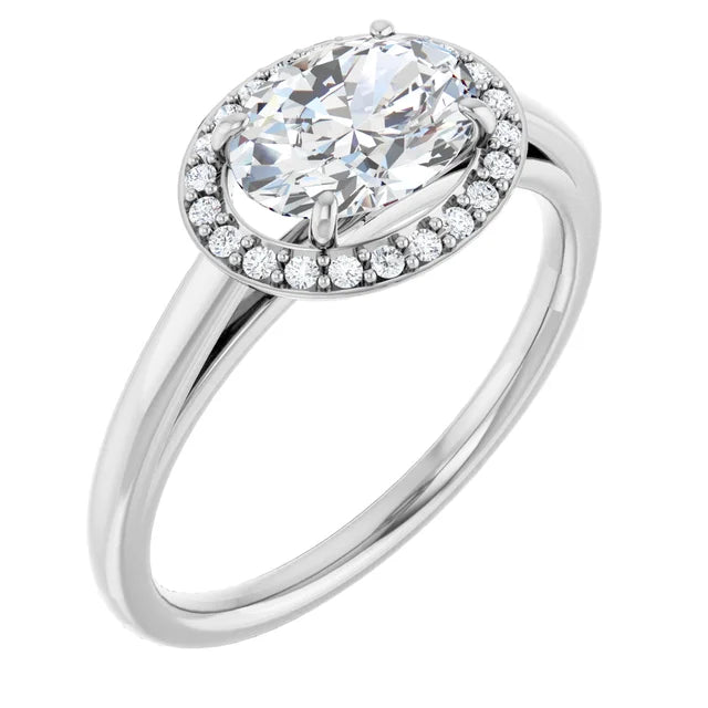 Oval White Gold East West Halo Moissanite Engagement Ring
