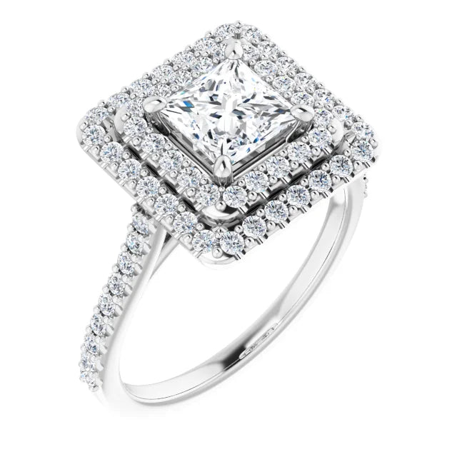 Princess Double Halo White Gold Moissanite Engagement Ring