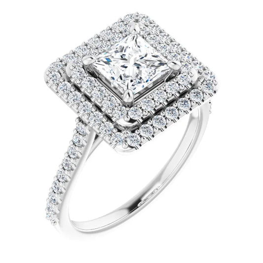 Princess Double Halo White Gold Moissanite Engagement Ring