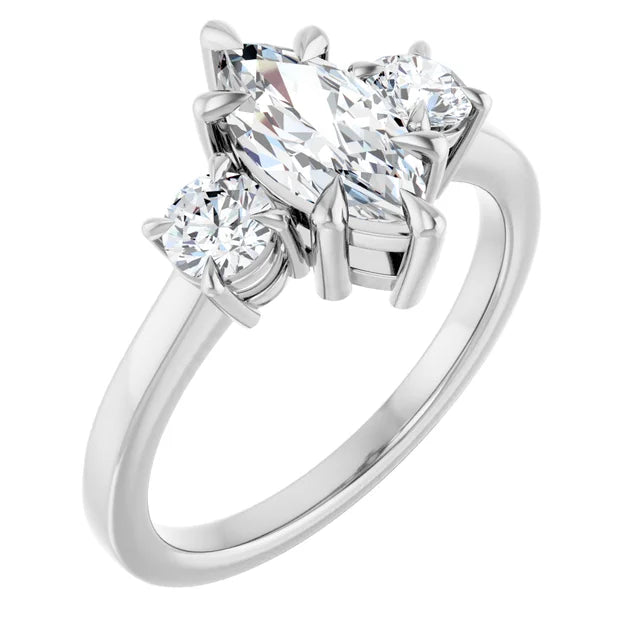 Marquise White Gold Tri Stone Moissanite Engagement Ring