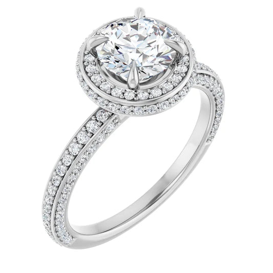 Round Brilliant White Gold Halo Pave Style Moissanite Engagement Ring
