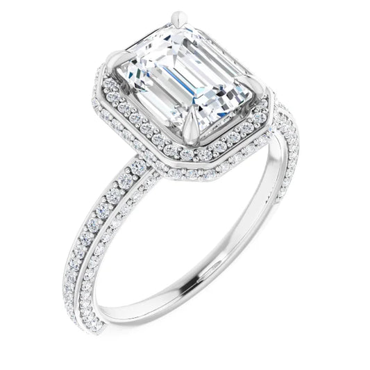 Emerald White Gold Halo Pave Style Moissanite Engagement Ring
