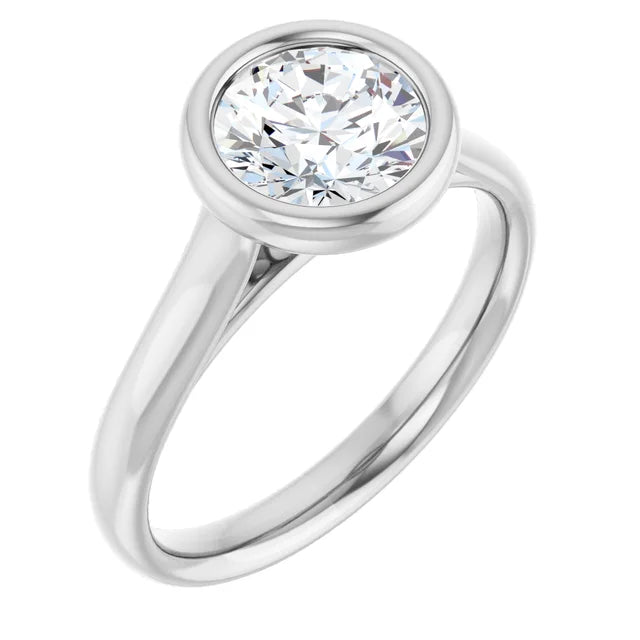 Round Brilliant White Gold Solitaire Bezel Moissanite Engagement Ring