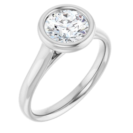 Round Brilliant White Gold Solitaire Bezel Moissanite Engagement Ring