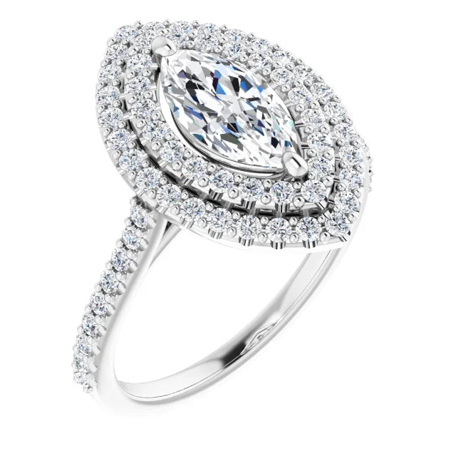 Marquise Double Halo White Gold Moissanite Engagement Ring