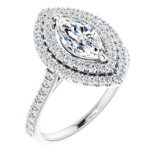 Marquise Double Halo White Gold Moissanite Engagement Ring