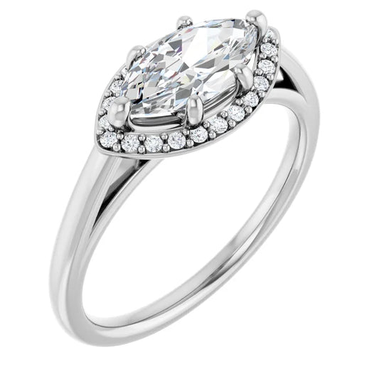 Marquise White Gold East West Halo Moissanite Engagement Ring