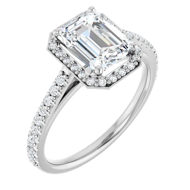 Emerald White Gold Halo Moissanite Engagement Ring