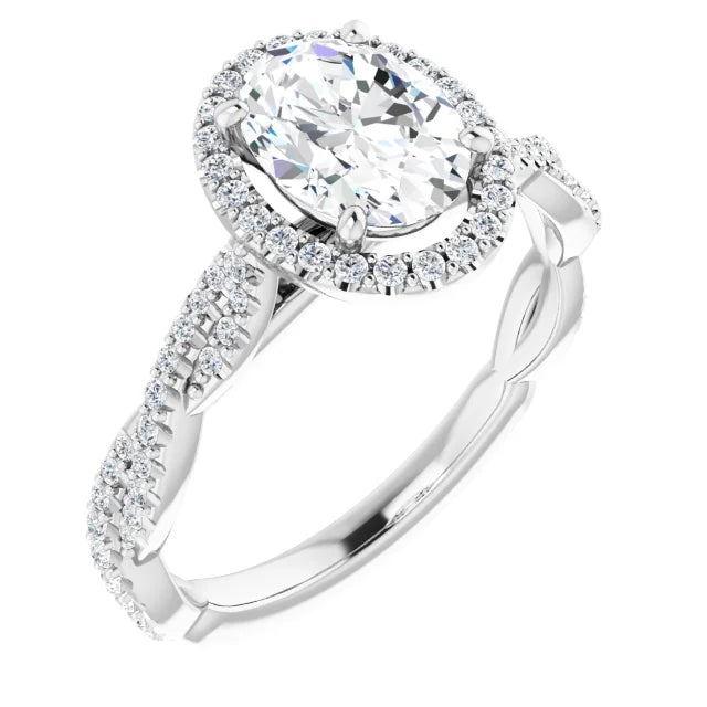 Oval White Gold Halo Twist Pave Moissanite Engagement Ring