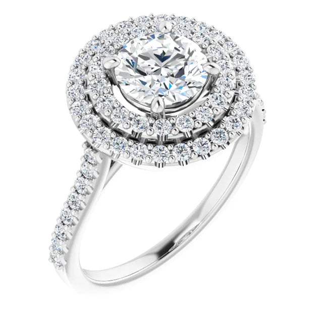 Round Brilliant Double Halo White Gold Moissanite Engagement Ring