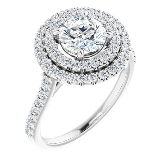 Round Brilliant Double Halo White Gold Moissanite Engagement Ring